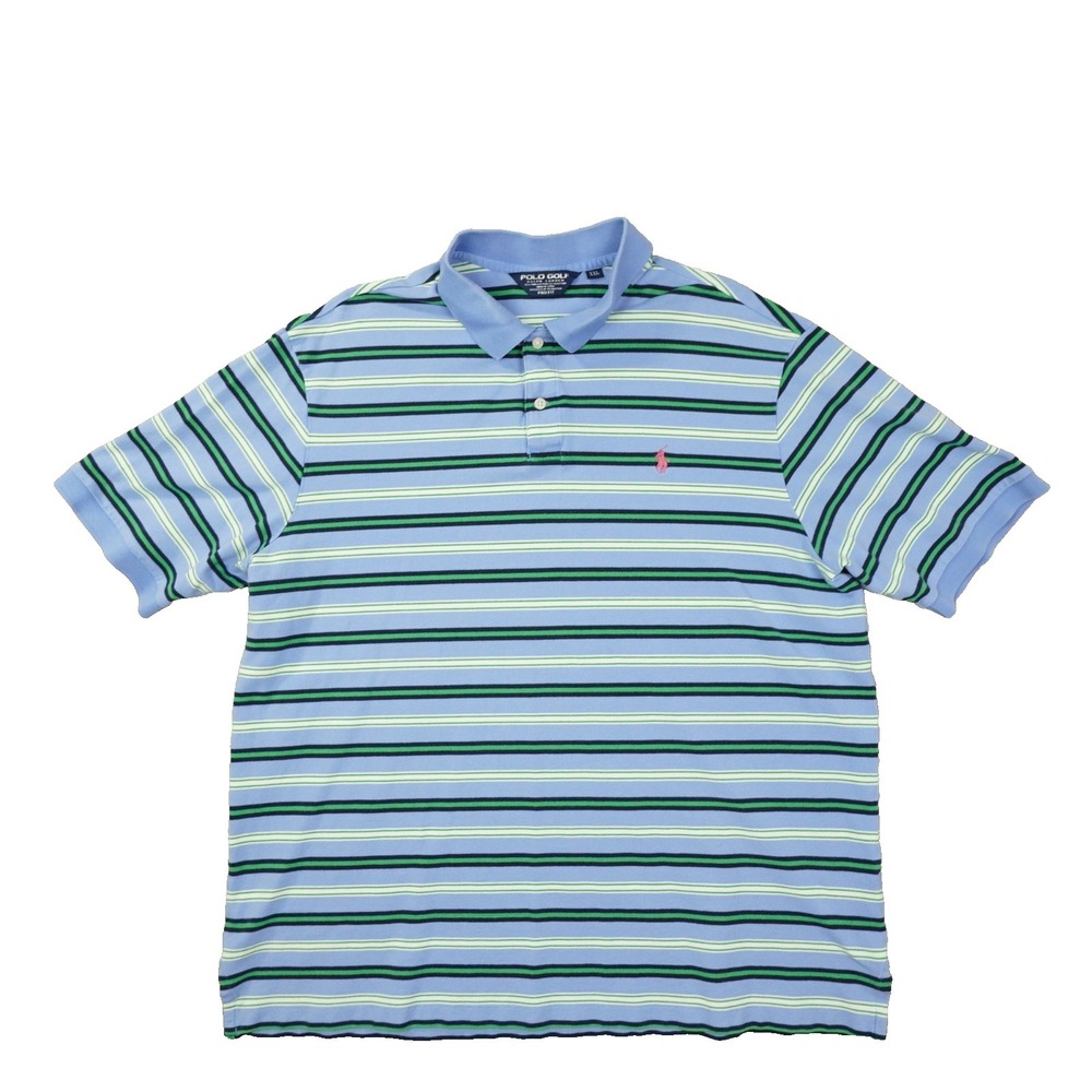 Polo Golf Ralph Lauren Pro Fit Blue Stripe Polo Shirt Men's XXL Preppy Golf